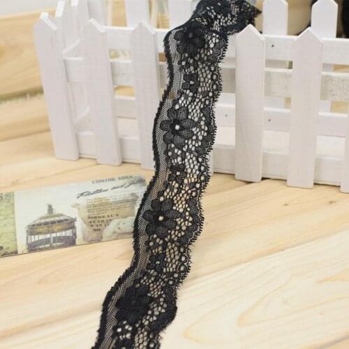 10M/lot Width 4.5cm Black Elastic Lace Trims, DIY Garment Accessories, Sewing Swiss Trim Wedding Lace, Lace Fabric Material B10