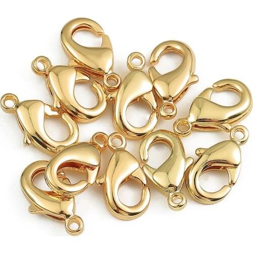 18K Gold 10Pcs 10mm 12mm Copper Metal Lobster Clasps Hooks Bracelet End Connectors For Jewelry Making DIY Necklace Buckle