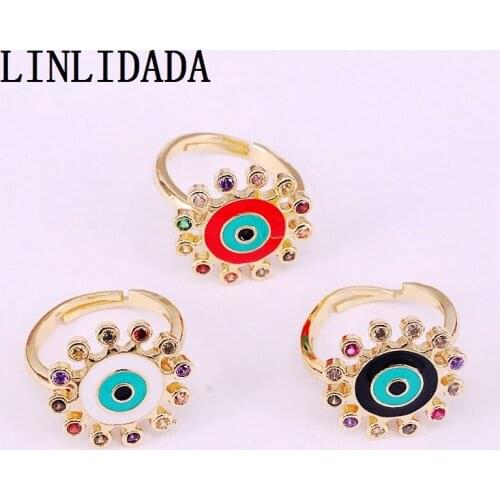 8Pcs Wholesale Colorful CZ Paved Flower Enamel Eye fashion jewelry Womens Ring For Female Gift