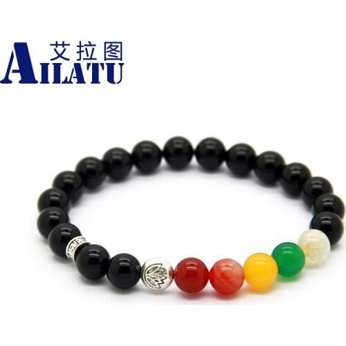 Ailatu New Product Brightly Colored Natural Stone Beads Lotus Yoga Meditation Bracelet Fashion Jewelry