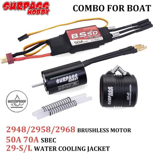 SURPASS HOBBY 2948 2958 2968 Brushless Motor with 50A 70A SBEC Waterproof ESC 29-S/L Water Cooling Jacket for 600-800mm RC Boat
