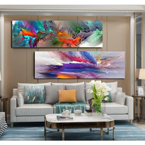 Larger Size Abstract Blue Purple Clouds Oil Paintings Print on Canvas Posters Pictures Modern Living Room Home Wall Art Decor
