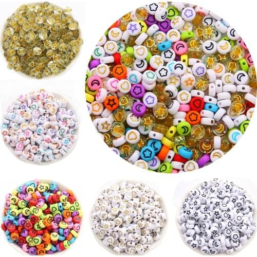 100Pcs 4X7mm Mixed Flower Star Moon Heart Acrylic Beads Round Loose Spacer Beads For Diy Jewelry Making Bracelet Accessories