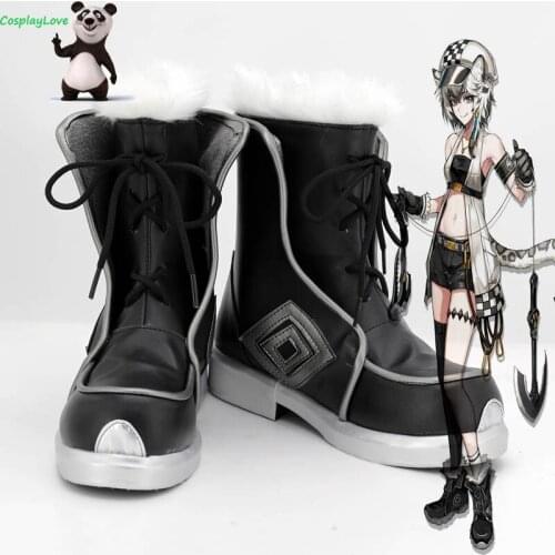 Arknights Cliffheart Black Shoes Cosplay Long Boots Leather Custom Made For Christmas Halloween
