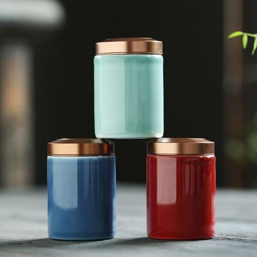 Coloured Glaze Small Number Tea Containers Portable Travel Tea Sealed Tea Container Ceramic Mini Straight Can TeaTin Tea Storage