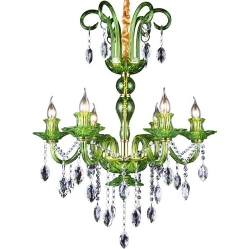 E14 European Green Glass Chandeliers Fixture Lighting 6 Candle Lights Modern Luxury Crystal Hotel Dining Room Suspened Lamps 610