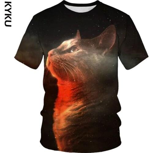Summer animal cat mens T shirt 3D print white black fashion cartoon funny T-shirt male elastic breathable mens clothing top