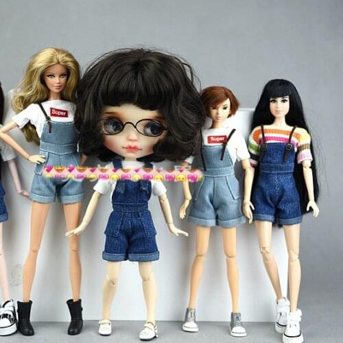 T-shirt + Shorts / Jeans Bib Pants Set Suit Clothing Clothes Outfit For 1/6 BJD Xinyi Barbie FR ST Blythe Doll , Xmas Gift