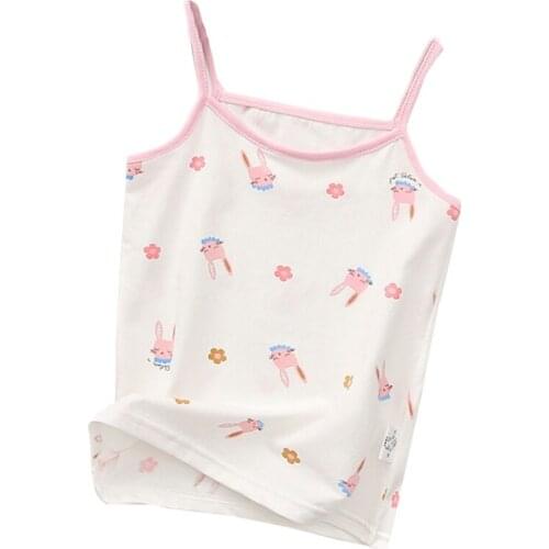 Kids Girls Cotton Camisole Tank Top Cartoon Print Spaghetti Strap Undershirts