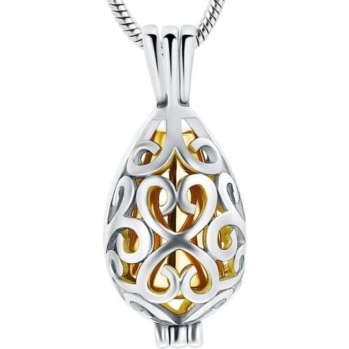 IJD20002 Stainless Steel Filigree Teardrop Keepsake Locket Hold a Mini Urn for Pet or Human Sharing Ashes Cremation Jewelry