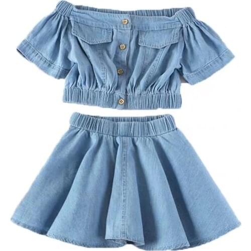 Girls Clothing Set, All-Match Short Sleeve Off Shoulder Tops and Skirt Two-piece Suit for Vacation Birthday Party