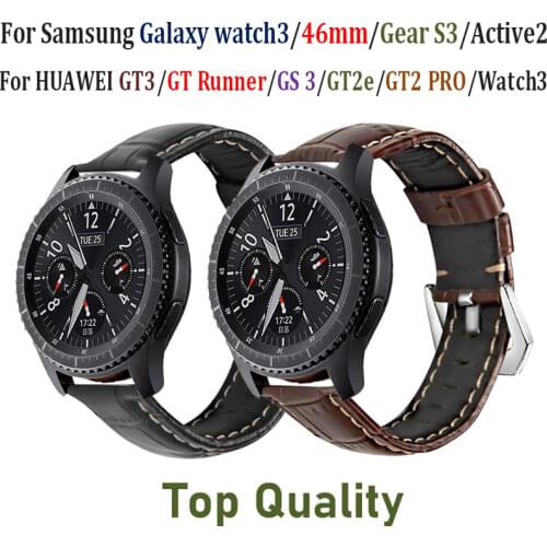 Leather 22MM Wrist band For Samsung Galaxy Watch 46mm Gear S3 Classic/Galaxy Watch 3 45mm Bracelet For Huawei GT2 PRO Strap Belt