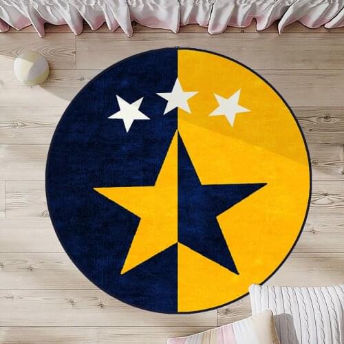 Lacivert Yuvarlak Çocuk Odası Halısı lacivert sarı yıldız beyaz yıldız