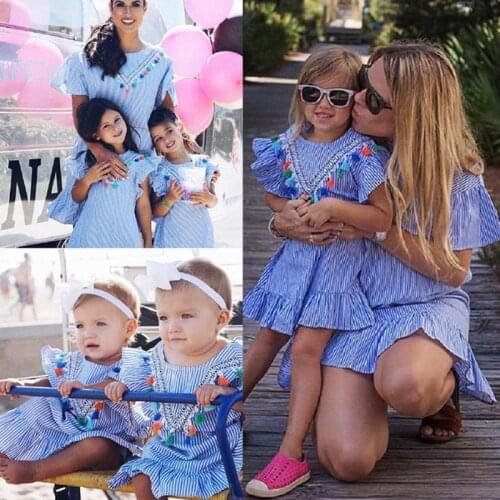 Summer girl fringed flying sleeve dress striped cute kids for girls dress princess dress tops clothes