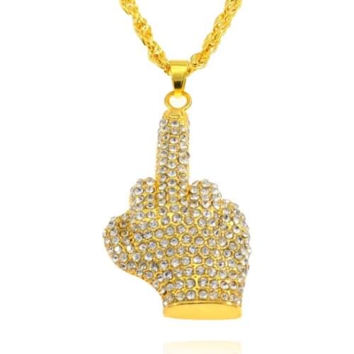 American Hot Selling Cool Mens Cool Vertical Middle Finger Set Pendant Fashion Hip Hop Finger Necklace