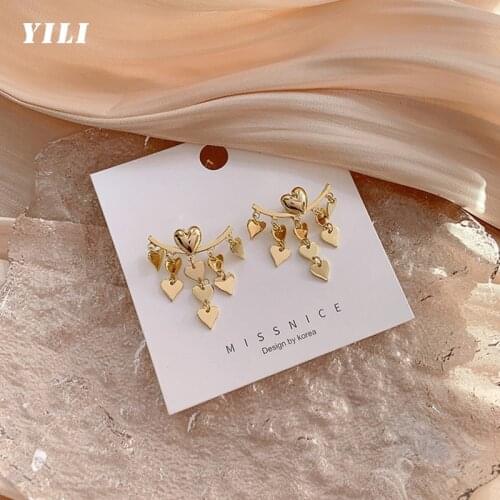 Fashion Love Piece Tassel Dangle Earrings for Girls Korean Gold Metal Geometric Heart-shaped Tassel Earrings Women Party Jewelry