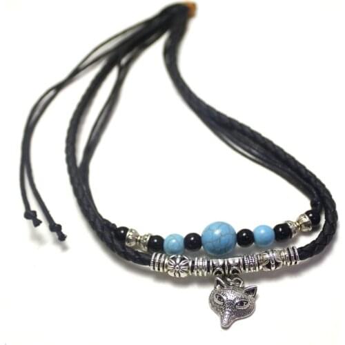 Mens Necklace Fox Pendant Choker Adjustable Length Rope Necklace Fashion Accessories