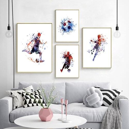 Football Player Wall Paintings Print On Canvas Water color Sport Posters Wall Pictures for Kids Room Wall Art Decor Cuadros