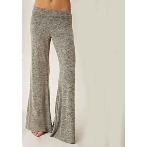 2019 New Fashion Women casual sportsuit Elastic Middle-waisted trousers Flares solid color gray pants