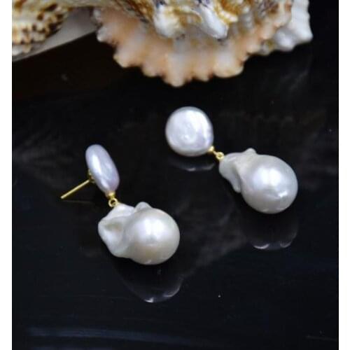 New Favorite Pearl Earrings Top Quality Coin Baroque Huge Genuine Freshwater Pearls Stud Earring Classic Women Gift Fine Jewelry