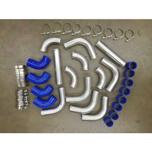 NEW 63mm 2.5"inch Aluminum Universal Intercooler Turbo Piping PIPE 12PCS + T-Clamps + blue silicone hose