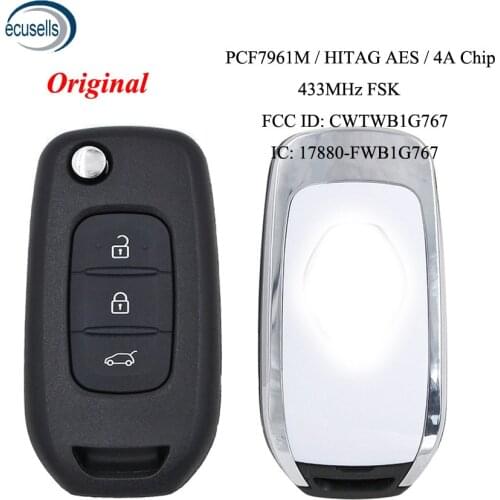 Original Genuine 434MHz FSK Flip Remote Key For Renault Megane 4 Captur Kadjar Symbol HiTag AES 4A Chip CWTWB1G767 VAC102