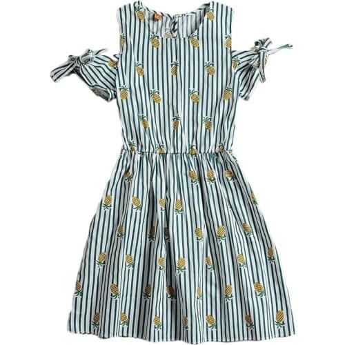 Summer Kids Dress For Girls Off Shoulder Print Striped Beach Dresses 5 6 7 8 9 10 11 12 years Children Vestido Teens Casual Wear