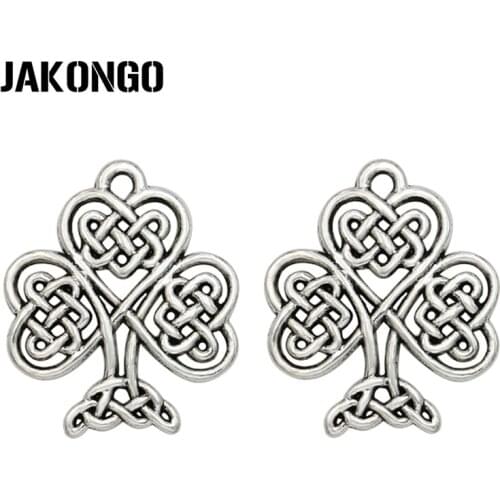 JAKONGO 6PCS Antique Silver Plated Knot Heart Tree Pendants for Jewelry Making Bracelet Accessories DIY Handmade Craft 23x19mm