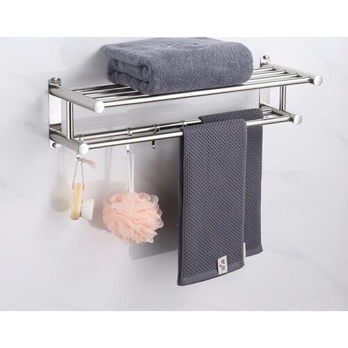 Punch-free Stainless Steel Shelf Bathroom Pendant Thickened Towel Rack Toilet Restroom Accessories Bar Storage Shower Room