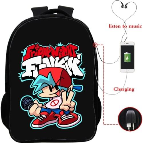 Usb Charging Backpacks Friday Night Funkin Backpacks Back To School Bookbag 16 Inch Teenager School Bags for Boys Girls Mochila
