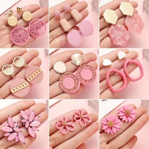 Fashion Statement Earrings For Women Korean Acrylic Round Geometric Flower Drop Earring Female Girls Gold Brincos Jewelry