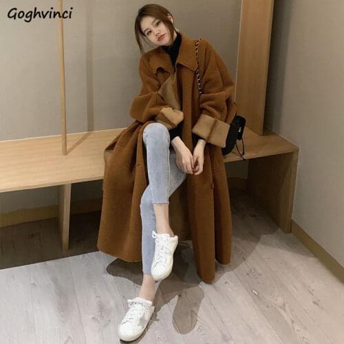 Wool Women Simple Lambswool Coats Korean Style Loose Plus Size S-3XL Chic Ins Blends Female Stylish Elegant Retro Overcoat New