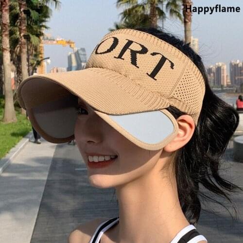 Womens Retractable Brim Sun Hat Thin Breathable Baseball Cap Empty Top Hat Female Big Brim Sports Cap UV Protection Beach Hats