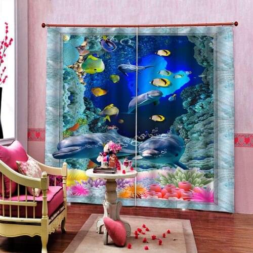 Ocean World Shower Curtain with Gromment top hooks Hawaiian Style 3D Printed Home Decoration Drapes