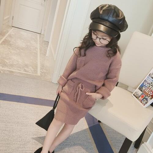 Sweater Girls Clothes Set Top & Skirt Knitted Loose Long Sleeve Autumn Kids Outfit Child Clothing 3 4 5 6 7 8 9 10 11 12 Years