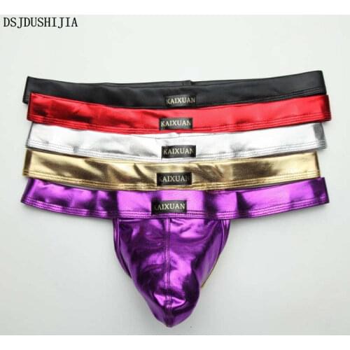 Wholesale Shiny Thongs Mens Open Back Underwear 5pcs/lot Underwear Briefs Thongs Fetish Gays Tanga Briefs Faux Leather Panties