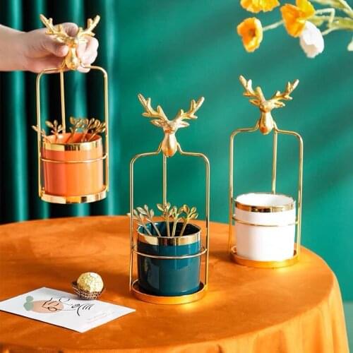 Creativity Stainless Steel Fruit Fork Set with Holder Fork Spoon Kitchen Storage Cutlery Set Storage Tank Small Fruit Salad Fork