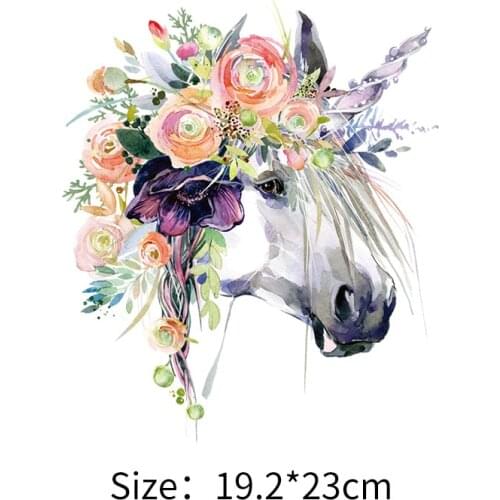 Flower Horse Iron-on Transfers Cute Patches For Clothing Vinyl Thermo Stickers Applique Diy Thermotransfer Stripes For Clothes
