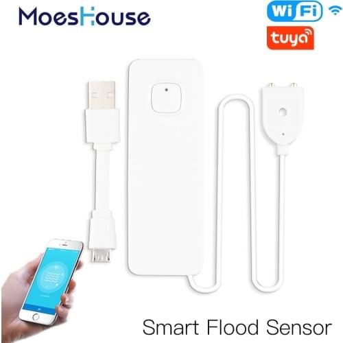 WiFi Smart Flood Sensor Water Leakage Detector Flood Overflow Alert Security Alarm System Tuya/Smart Life App Remote Control