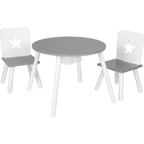 Children Furniture Set 1 Table 2 Chairs Round Table with Storage Space Gray White Kindergarten Baby Toy Table with Chair Home