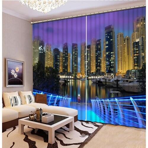 Blackout curtain City night scene Curtain Luxury 3D Window Curtain For Living Room building curtains