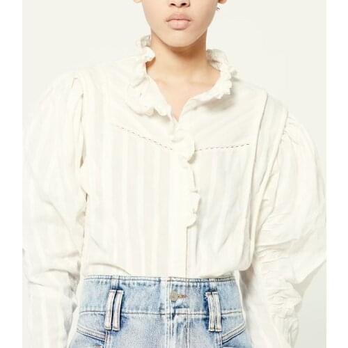 Early Autumn Women 100% Cotton Shirts Floral or White Ruffles Long Sleeve Casual New 2021 Ladies Blouse