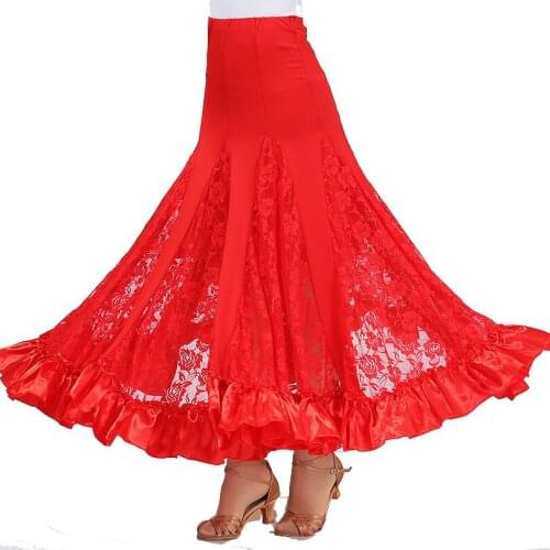 Ladies Ballroom Dance Costume Long Skirt Party Big Swing Dress Modern Waltz Performance Outfits Tango Lace Stretchy Waistband