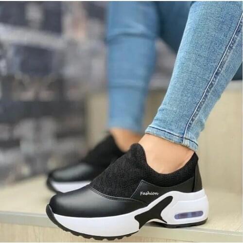 2021 NEW Womens Vulcanize Shoes Platform Solid Color Flats Ladies Shoes Casual Breathable Wedges Ladies Walking Sneakers