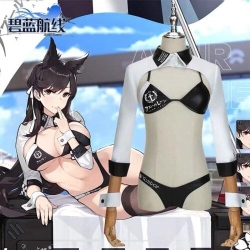 Anime Azur Lane Race Queen Racing Suit Atago Two Piece Sexy Swimwear Royal Navy Cosplay Costume Halloween Women Free Shipping