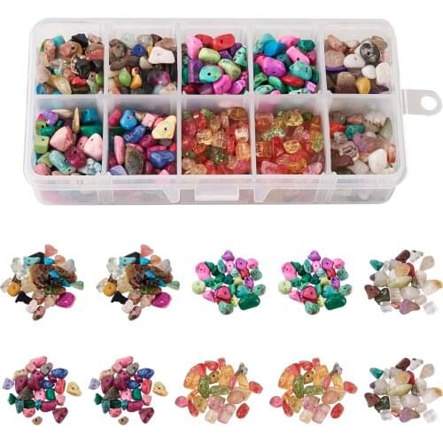 1 Box Mixed Natural Stone Synthetic Gemstone Beads Amethyst Chip Beads for DIY Bracelet Jewelry Findings Making Accessories