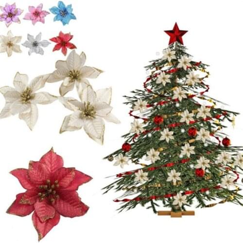 1 Pc Christmas Decoration Flower Simulation Gold Powder Christmas Flower Christmas Tree Pendant Garland Accessories New Year