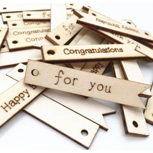 10pcs Wooden Tags Crafts Carved Letters Wooden Slices Cutouts with Holes Wood Gift Tags for Birthday Wedding Party Special Dates