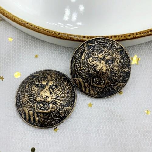 10pcs retro flatback Rhinestone circular scrapbook 2-hole flatback Rhinestone DIY tiger head rhinestone