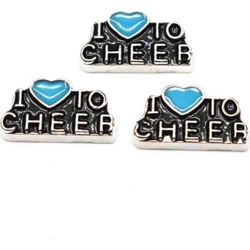 10pcs/lot Metal Enamel I Love To Cheer Floating Charms For Living Glass Floating Lockets Pendant Necklace DIY Jewelry